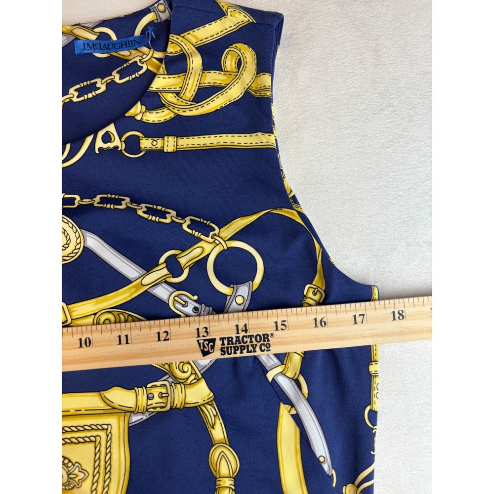 J. McLaughlin Women's Sleeveless Dress Navy Blue Gold Chain Print Size Small New - Picture 6 of 9